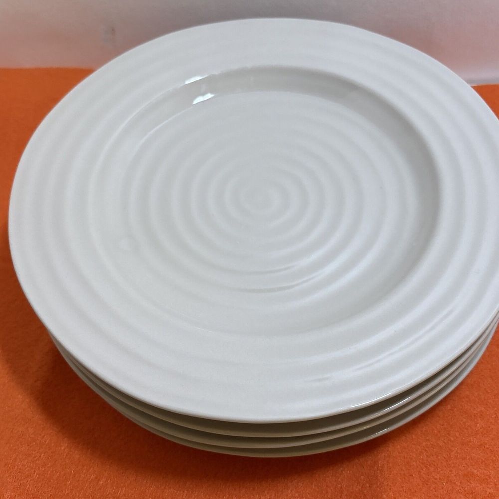 4 Sophie Conran Portmeirion Biscuit Beige Salad Plates Set Of 4 Swirl Design - Picture 6 of 9